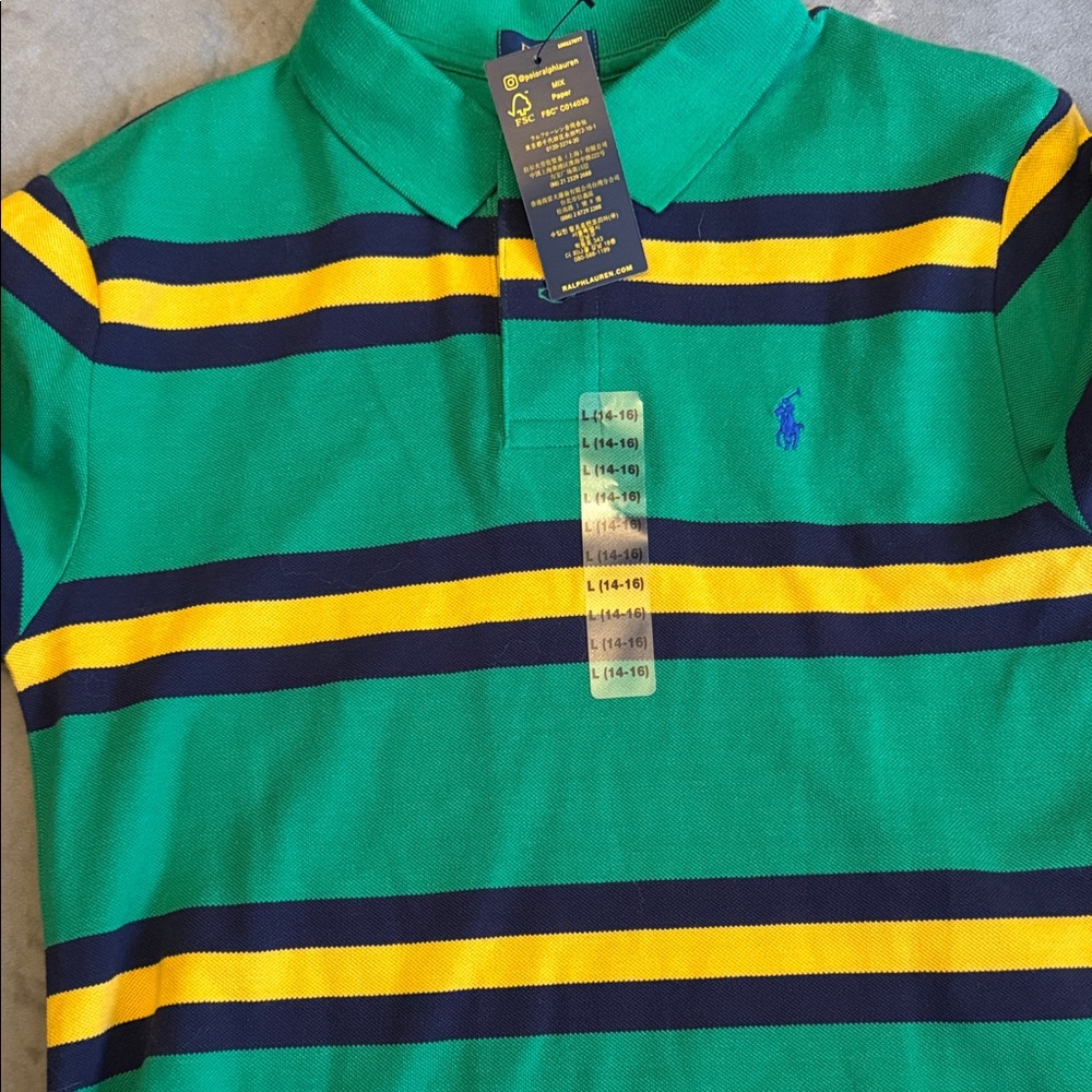 Polo by Ralph Lauren Kids Polo Shirt - Green with Navy and Yellow Stripes
